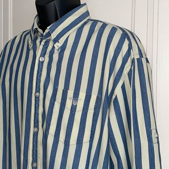 Gant cream & blue vertical striped shirt - Picture 2 of 12
